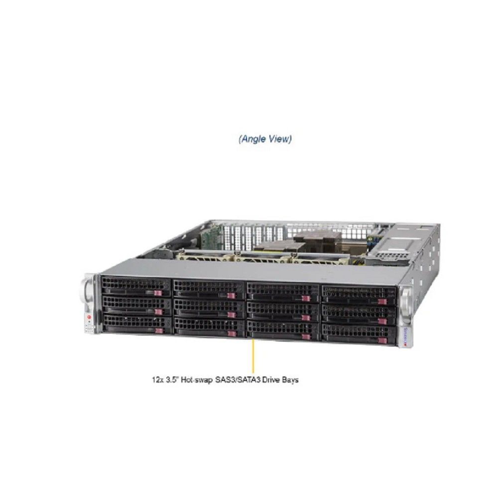 Supermicro SSG-620P-ACR12H 2U, 2xLGA-4189, TDP 270W, Intel C621A, 16xDDR4, 12x 3.5" hot-swap NVMe/SATA/SAS (4x 3.5" NVMe hybrid), Broadcom 3916, 4xPCI-E 4.0 x16 LP, 2xPCI-E 4.0 x8 LP 2xRJ45 10GBase-T,