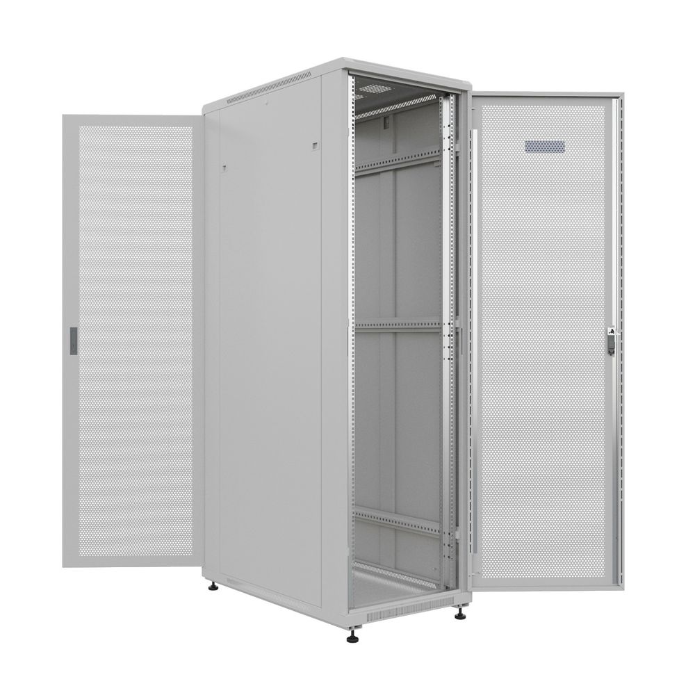 NTSS Шкаф напольный универсальный серверный NTSS R 32U 600х1000мм, 4 профиля 19, двери перфорированная и перфорированная, боковые стенки съемные, регулируемые опоры, разобранный, серый RAL 7035 NTSS-R