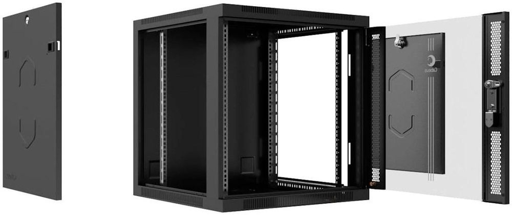 Cabeus SH-05F-9U60/60-BK Шкаф телекоммуникационный настенный 19" 9U 600x600x501mm (ШхГхВ) дверь стекло, цвет черный (RAL 9004)
