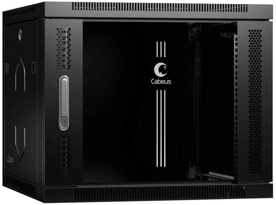 Cabeus SH-05F-9U60/60-BK Шкаф телекоммуникационный настенный 19" 9U 600x600x501mm (ШхГхВ) дверь стекло, цвет черный (RAL 9004)