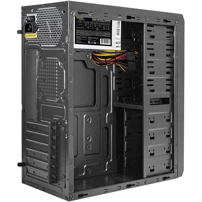 Exegate EX299343RUS Корпус Miditower ExeGate UN-605B-UNS450 (ATX, БП UNS450 с вент. 12см, 2*USB, аудио, блокировка, черный)