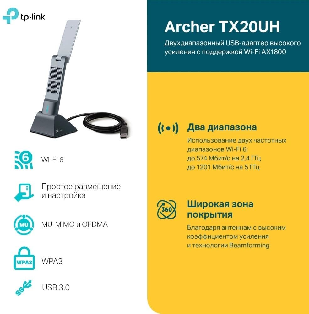 TP-Link Archer TX20UH Двухдиапазонный USB-адаптер высокого усиления с поддержкой Wi-Fi AX1800