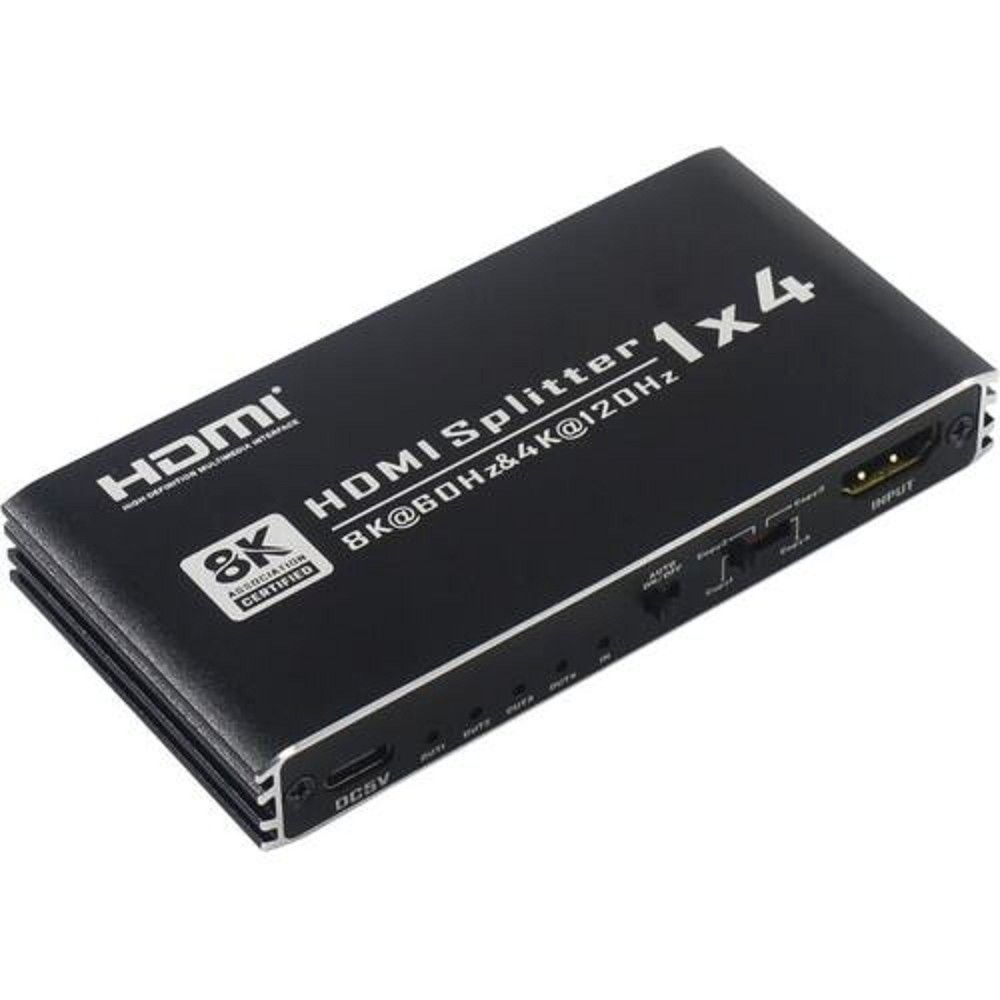 ORIENT HSP0104H8L-2.1, HDMI разветвитель 1->4, UHD 8K/60Hz, 4K/120Hz, HDR10+, HDMI 2.1, 48 Гбит/с, HDCP 2.3, EDID управление, внешний БП, метал..корпус (33323)