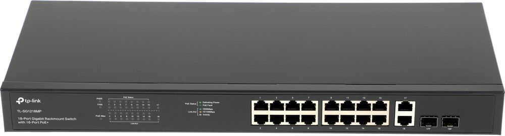 Коммутатор TP-Link TL-SG1218MP (L2) 18x1Гбит/с 2xКомбо(1000BASE-T/SFP) 16PoE+ 250W неуправляемый