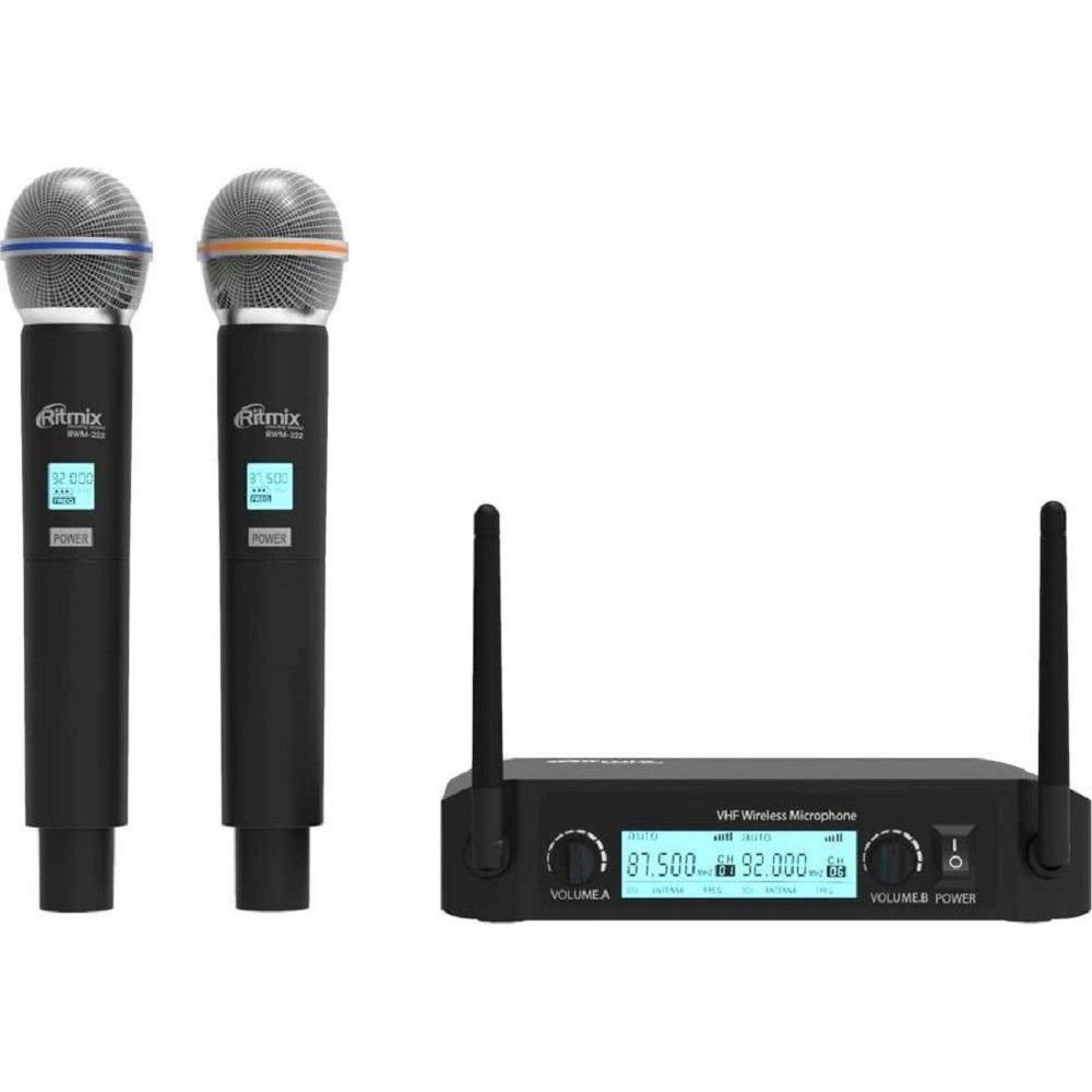 RITMIX RWM-222 Black {2 микрофона: 66 МГц - 74 Мгц, 87.5 МГц - 92 МГц; раб. част.: 40 Гц - 18 000 Гц;чувств.: -105 дБ +/-3 дБ}