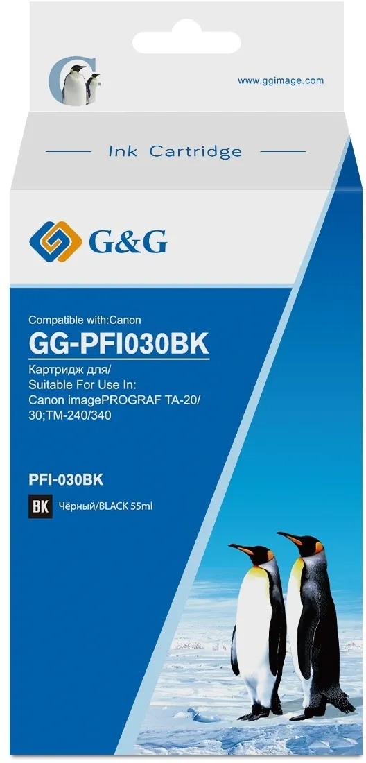Картридж струйный G&G GG-PFI030BK PFI-030BK черный (55мл) для Canon imagePrograf TA-20/30 TM-240/340