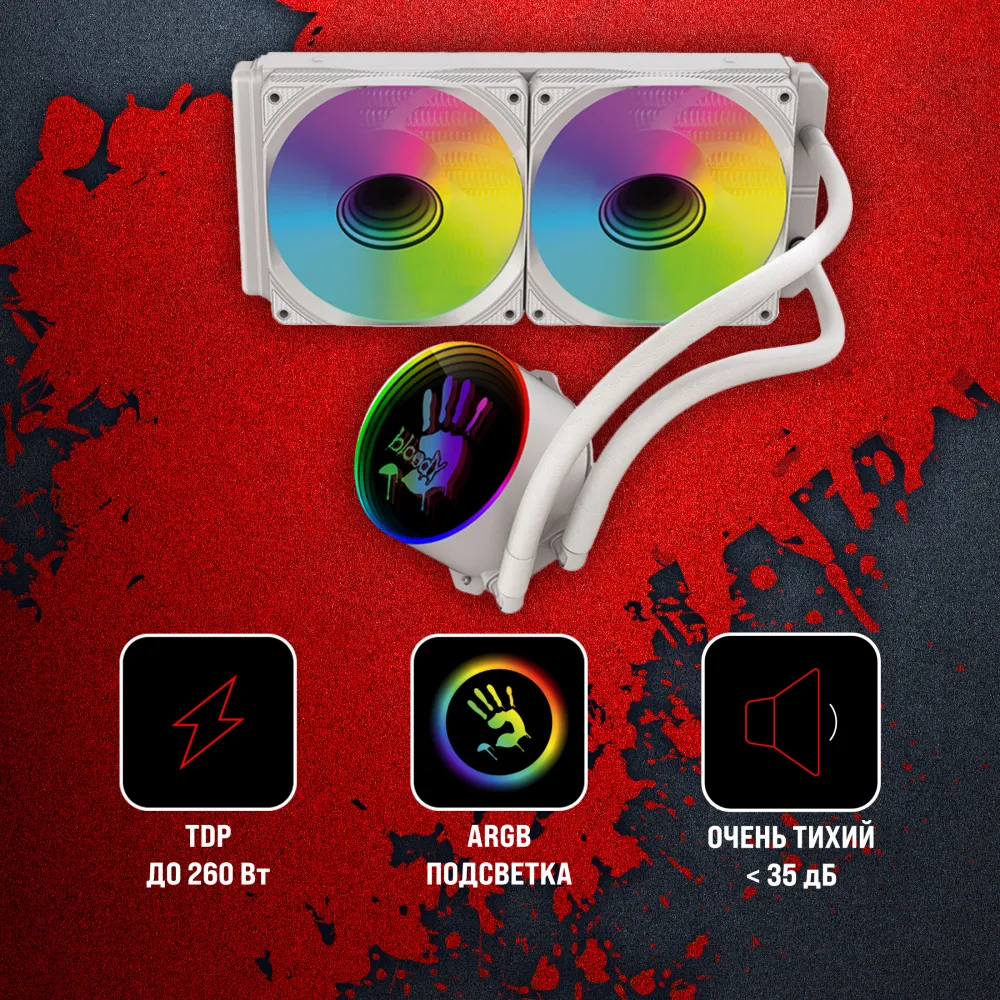Система водяного охлаждения Bloody BD-LC240ARGB1 ARGB Soc-AM5/AM4/1200/1700/1851 белый 4-pin 22-35dB Al+Cu LCD 260W 1200gr Ret (BD-LC240ARGB1-WH)
