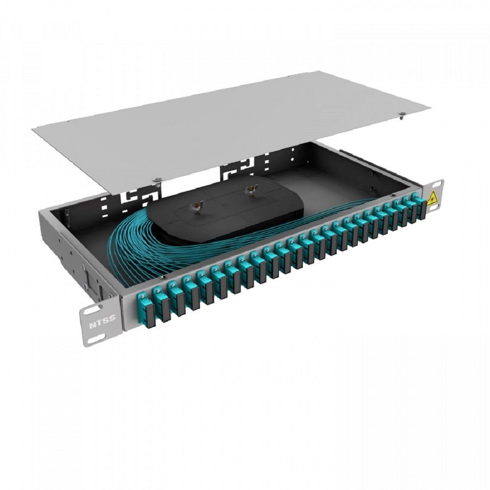 NTSS Кросс 19" NTSS PREMIUM, предсобранный 1U, 24 порта SC/UPC duplex, 50/125 мкм ОМ3, (сплошная панель, розетки, сплайс, КДЗС, пигтейлы) NTSS-RFOB-PM-1U-24-2SC/U-503-SP1.5G0A