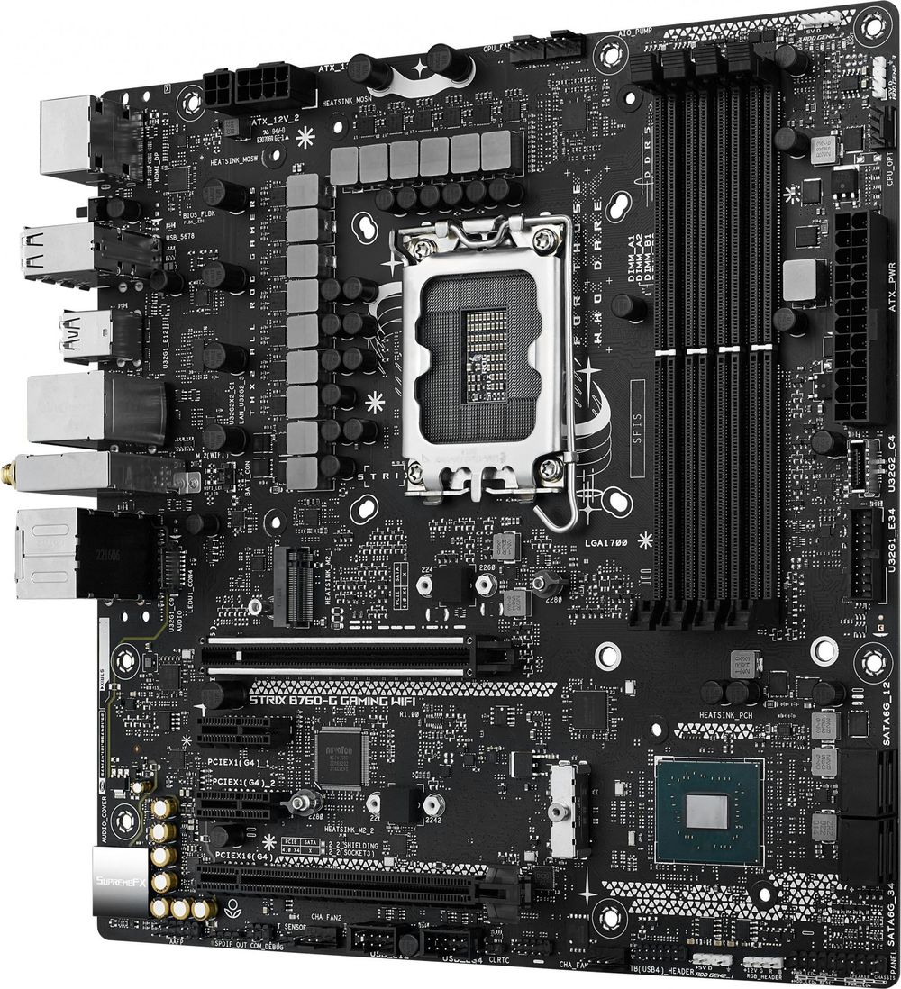 Материнская плата Asus ROG STRIX B760-G GAMING WIFI Soc-1700 Intel B760 4xDDR5 mATX AC`97 8ch(7.1) 2.5Gg RAID+HDMI+DP