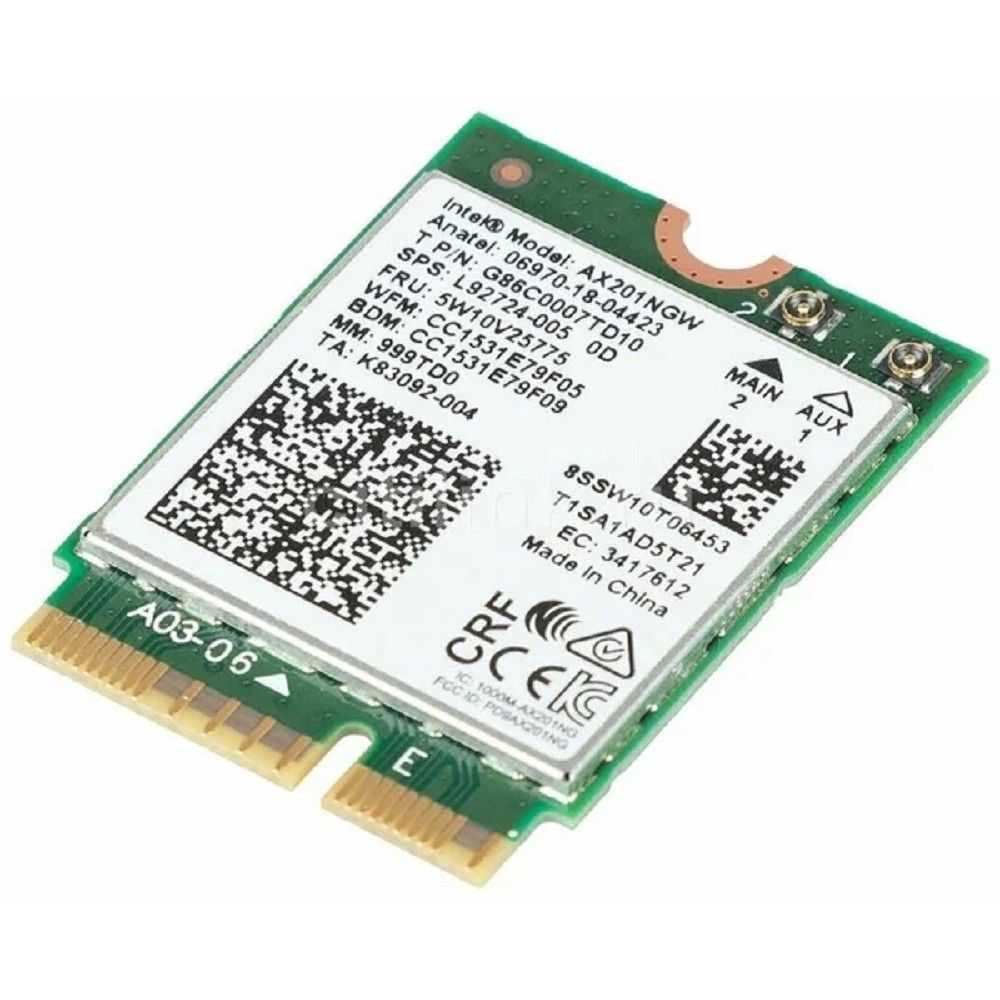 Адаптер беспроводной связи (Wi-Fi) Intel Адаптер Intel® Wi-Fi серии 6 AX201 (AX201.NGW) 2230, 2x2 AX+BT, No vPro®,999TD0 (M.2: CNVio2)