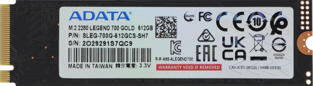 Накопитель SSD A-Data PCIe 3.0 x4 512GB SLEG-700G-512GCS-SH7 Legend 700 Gold M.2 2280