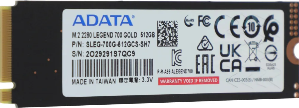 Накопитель SSD A-Data PCIe 3.0 x4 512GB SLEG-700G-512GCS-SH7 Legend 700 Gold M.2 2280