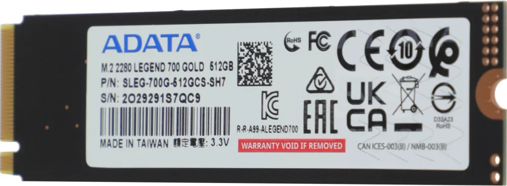 Накопитель SSD A-Data PCIe 3.0 x4 512GB SLEG-700G-512GCS-SH7 Legend 700 Gold M.2 2280