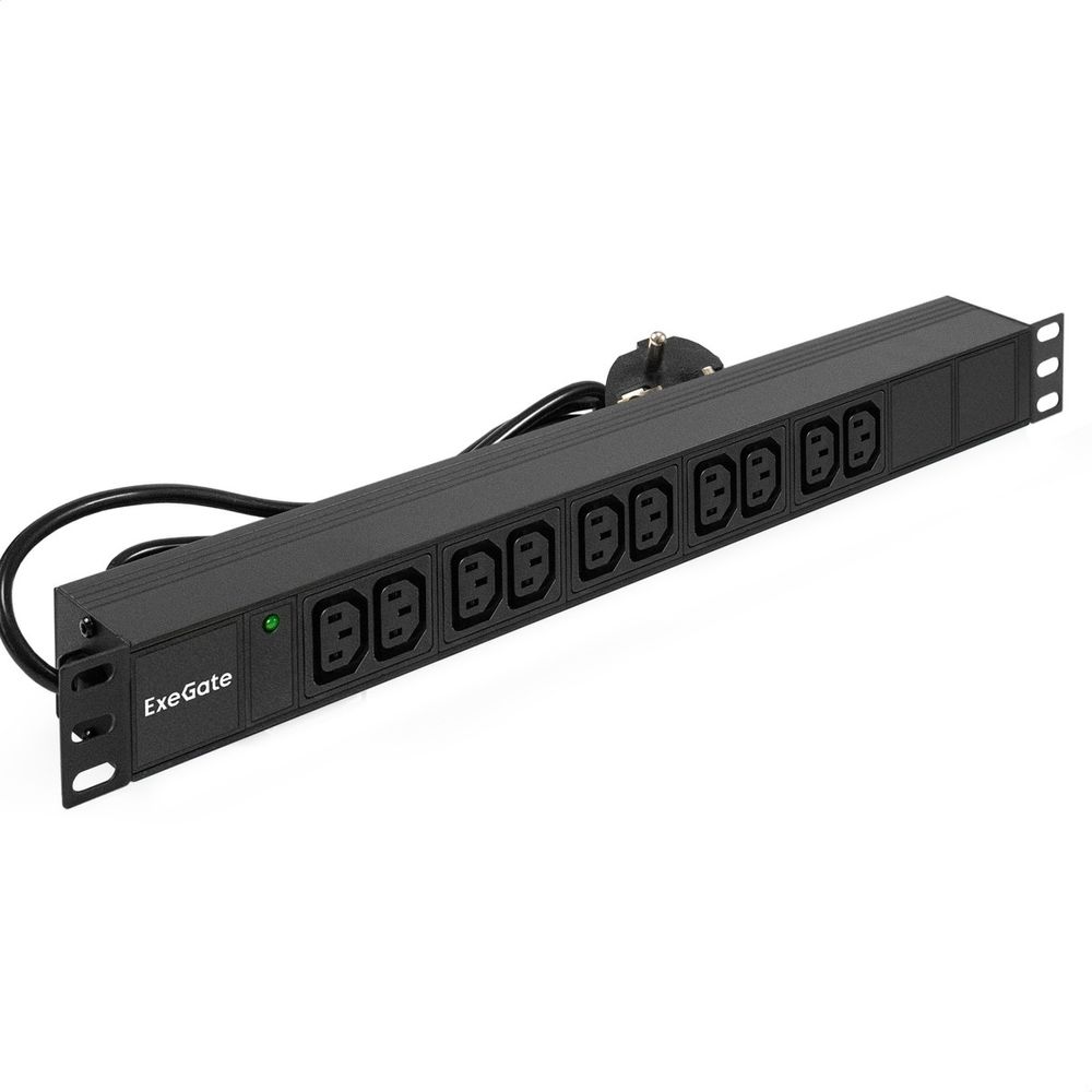 Exegate EX280863RUS Блок розеток ExeGate ServerPro PDU-19H005 Al-10C13-EU3, 19",1U,алюм, 10 IEC 320 C13, евровилка, 3м