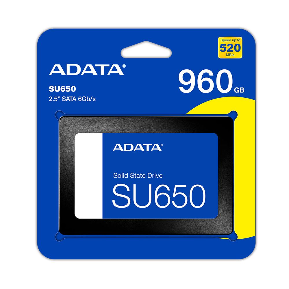 Твердотельный накопитель SSD ADATA SU650 ASU650SS-960GT-R 960GB 2.5" Client SATA 6Gb/s, 520/450, IOPS 40/75K, MTBF 2M, 3D NAND, DRAM less, 560TBW, 0,53DWPD, RTL (461186)