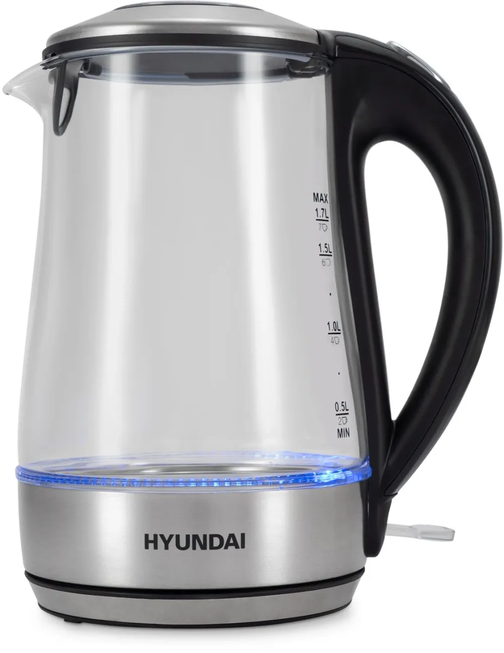 Чайник электрический Hyundai HYK-G8406 1.7л. 2200Вт прозрачный/черный корпус: металл