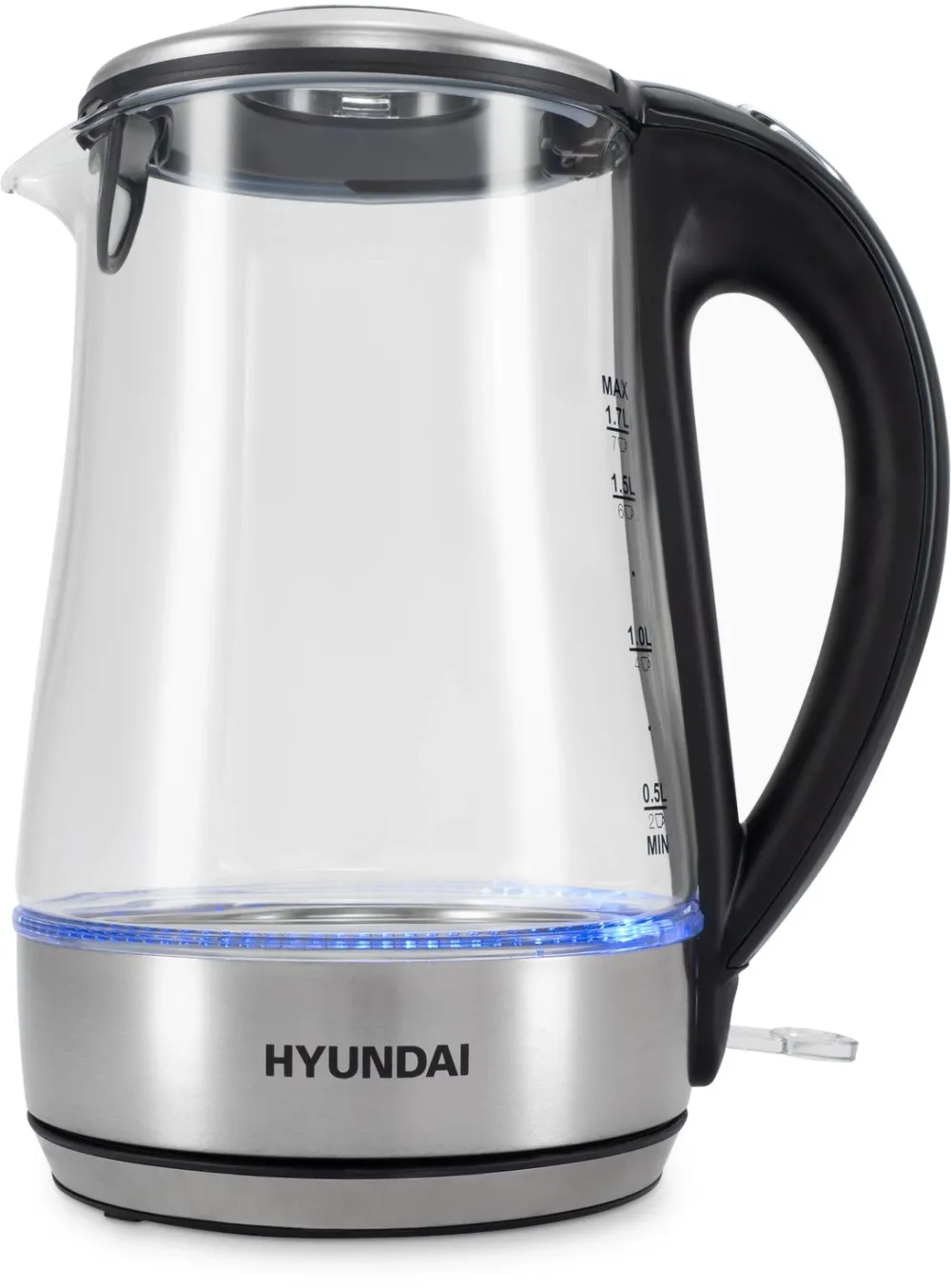 Чайник электрический Hyundai HYK-G8406 1.7л. 2200Вт прозрачный/черный корпус: металл