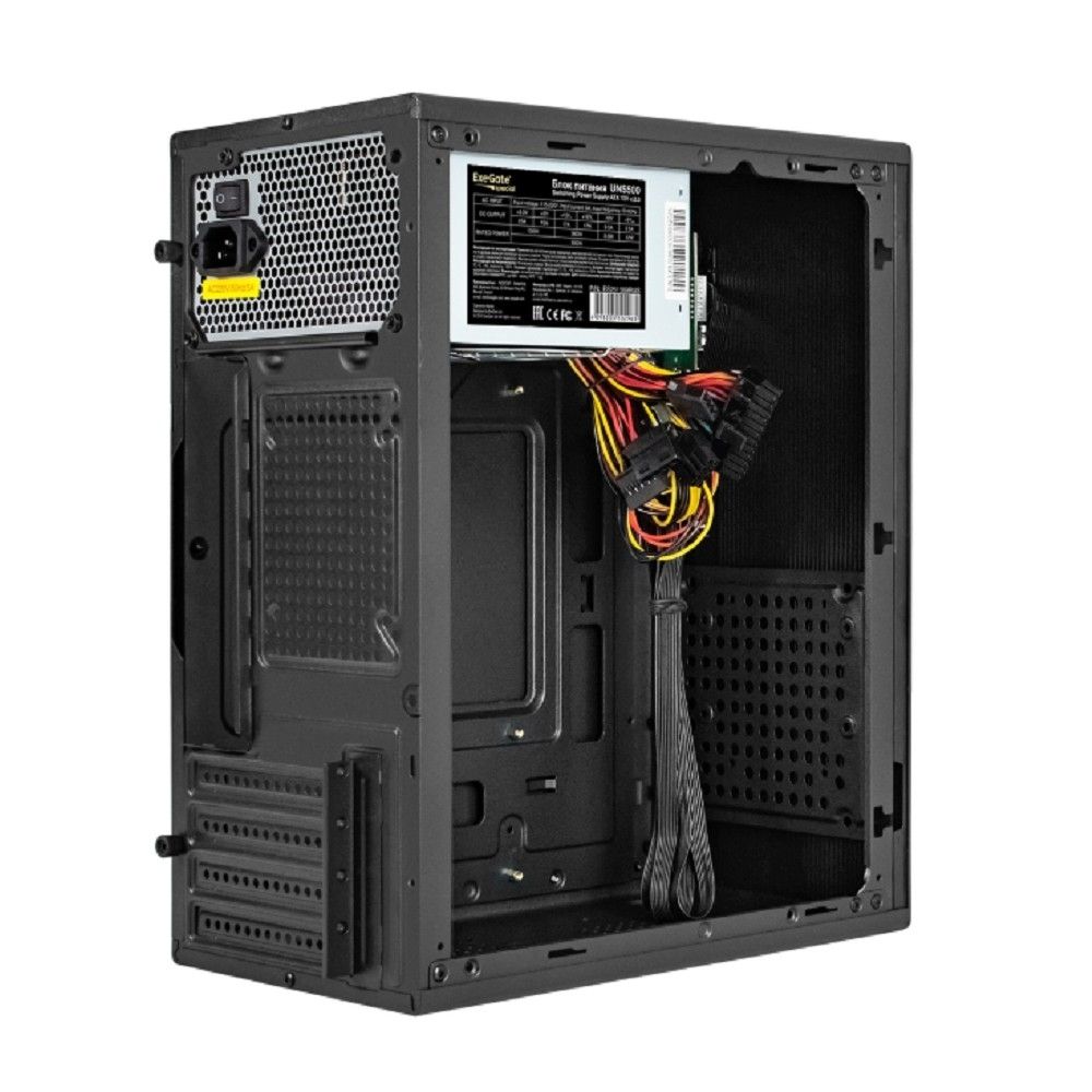 Exegate EX299219RUS Корпус Minitower ExeGate BAA-303M-UNS500 (mATX, БП UNS500 с вент. 12см, 2*USB, HD Audio, черный)