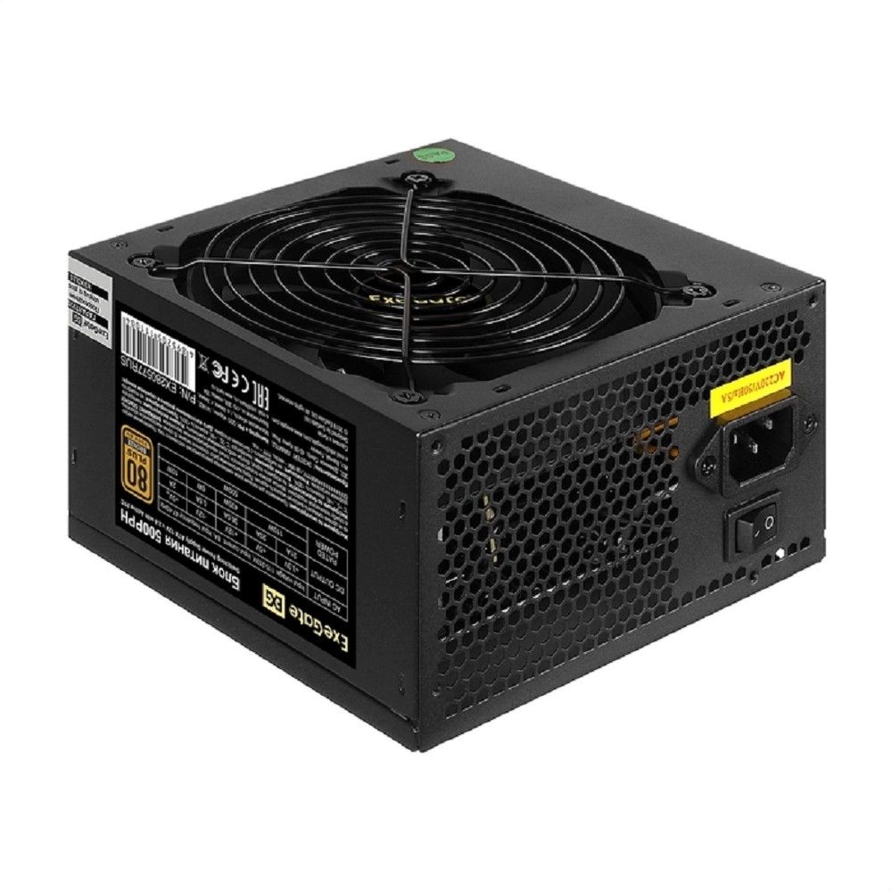 Блок питания 500W ExeGate 80 PLUS® Bronze 500PPH (ATX, APFC, КПД 88% (80 PLUS Bronze), 12cm fan, 24pin, 2x(4+4)pin, 4xPCI-E, 6xSATA, 3xIDE, black, Color Box)