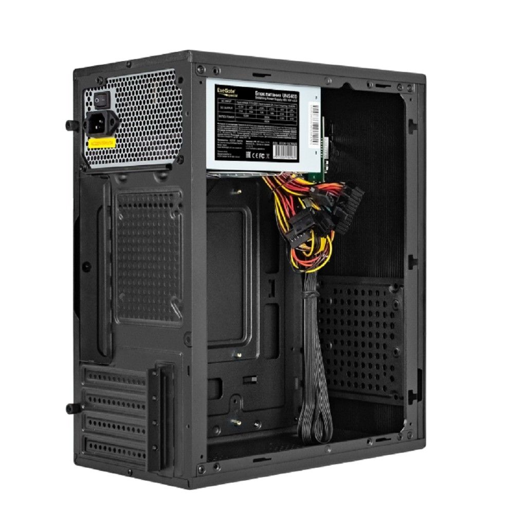 Exegate EX299217RUS Корпус Minitower ExeGate BAA-303M-UNS400 (mATX, БП UNS400 с вент. 12см, 2*USB, HD Audio, черный)