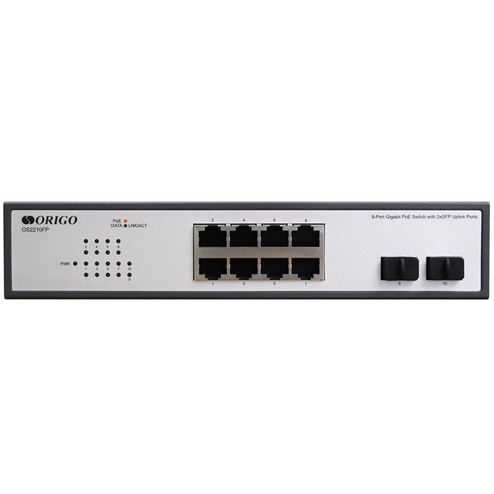 Коммутатор ORIGO OS2210FP/120W/A1A Неуправляемый PoE-коммутатор
8x1000Base-T PoE+, 2x1000Base-X SFP,
PoE-бюджет 120 Вт