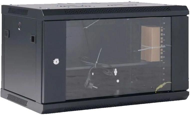 Шкаф коммутационный Rexant (04-0664-112) настенный 6U 450x600мм пер.дв.стекл черный 230град. металл