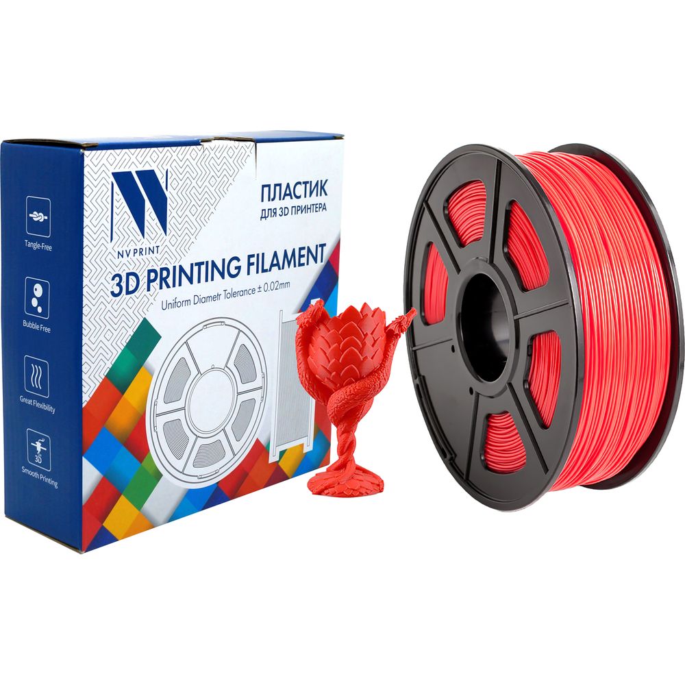 Филамент NVPRINT ABS Red для 3D печати диаметр 1.75мм  длина 330 метров  масса 1 кг