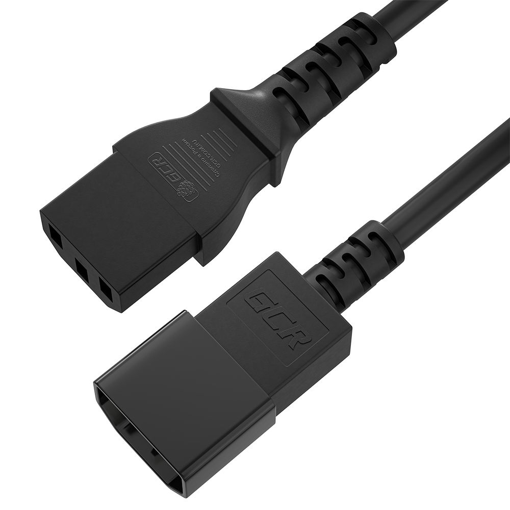 GCR PRO Кабель питания удлинитель черный, 0.5m, С13 - С14, 3*0,5mm, медь
