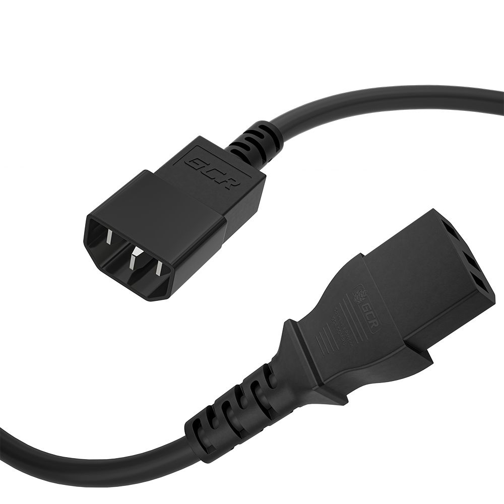 GCR PRO Кабель питания удлинитель черный, 0.5m, С13 - С14, 3*0,5mm, медь