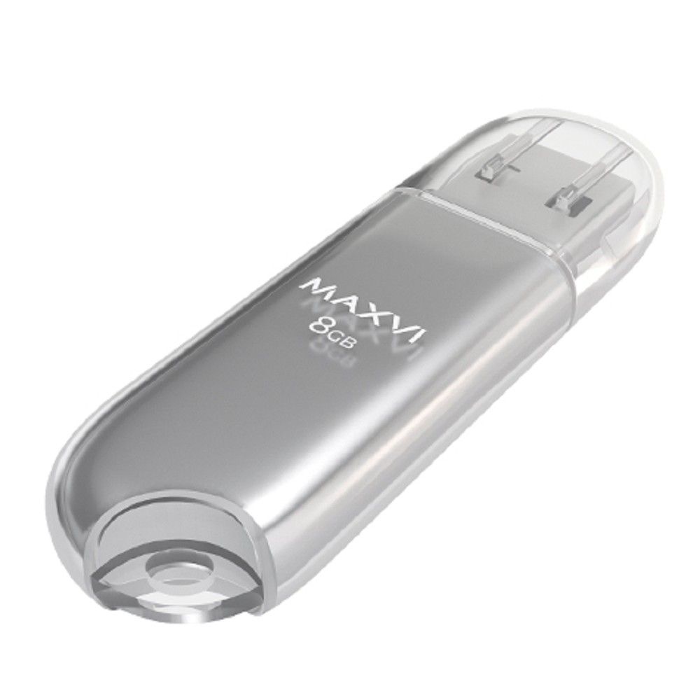 Maxvi USB Drive 8GB P1 silver, монолит с колпачком, ABS пластик, USB 2.0