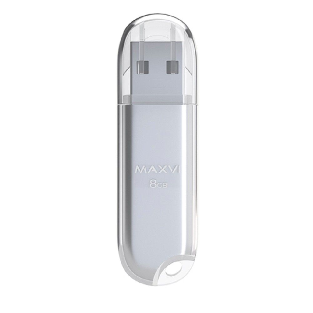 Maxvi USB Drive 8GB P1 silver, монолит с колпачком, ABS пластик, USB 2.0