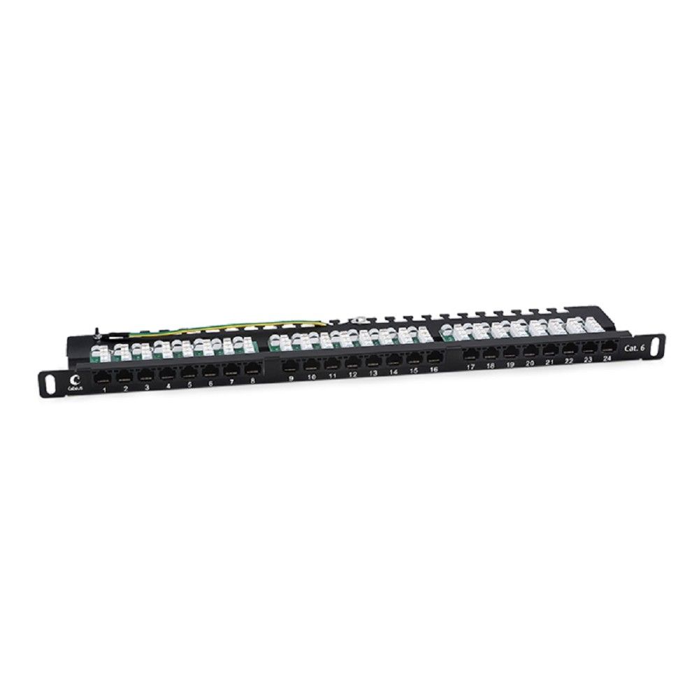 Cabeus PLHD-24-Cat.6-Dual-90-0,5U Патч-панель высокой плотности 19" (0,5U), 24 порта RJ-45, категория 6, Dual IDC, 90 градусов, с задним кабельным организатором