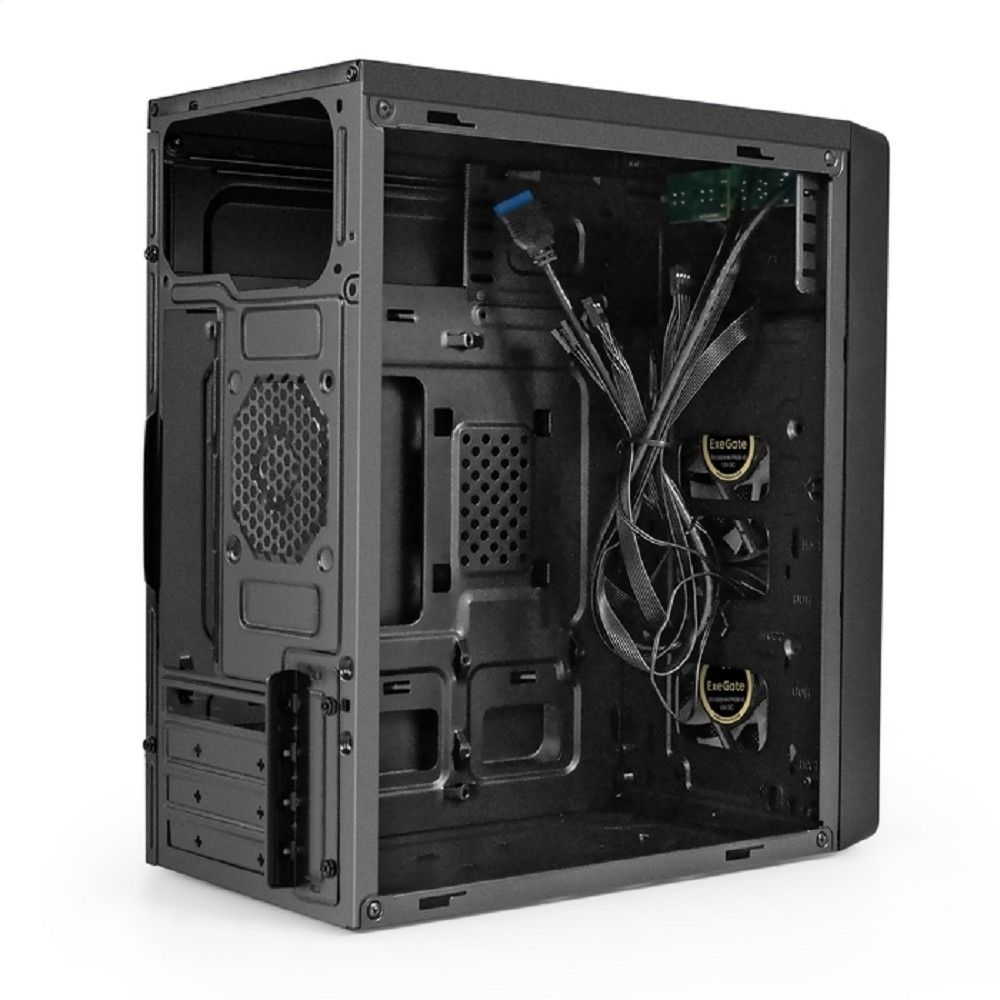 Exegate EX296979RUS Корпус Minitower ExeGate mEVO-7803 (mATX, без БП, 2*USB+1*USB3.0, HD аудио, черный, 2 вент. 12см с RGB подсветкой)