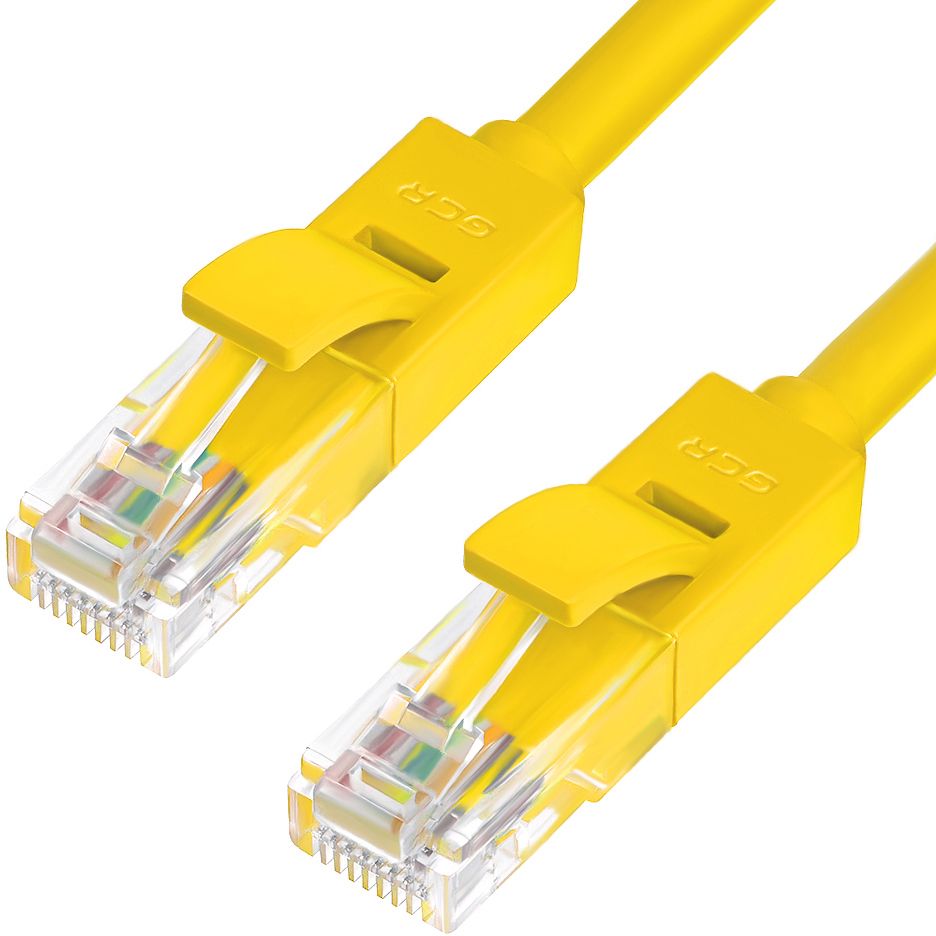 GCR Патч-корд прямой 7.5m UTP кат.5e, желтый, 24 AWG, литой, ethernet high speed 1 Гбит/с, RJ45, T568B