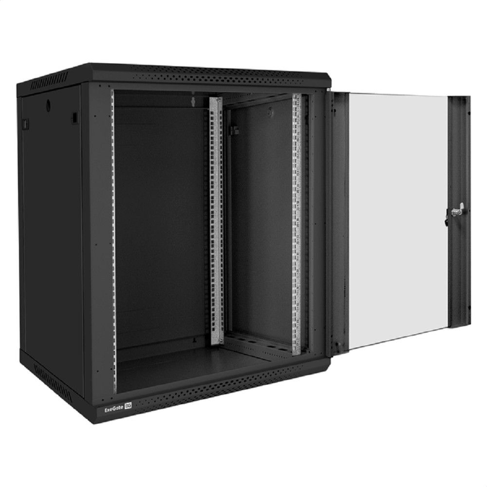 Exegate EX300266RUS Шкаф телекоммуникационный 19" настенный 15U ExeGate EC-WM-15U.600.G.BLACK (19”, 15U, 600x600x769mm (ШхГхВ), передняя дверь закаленное стекло, съемные боковые панели, пыле- и влагоз