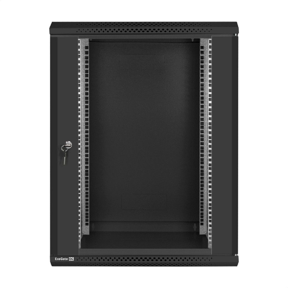 Exegate EX300266RUS Шкаф телекоммуникационный 19" настенный 15U ExeGate EC-WM-15U.600.G.BLACK (19”, 15U, 600x600x769mm (ШхГхВ), передняя дверь закаленное стекло, съемные боковые панели, пыле- и влагоз