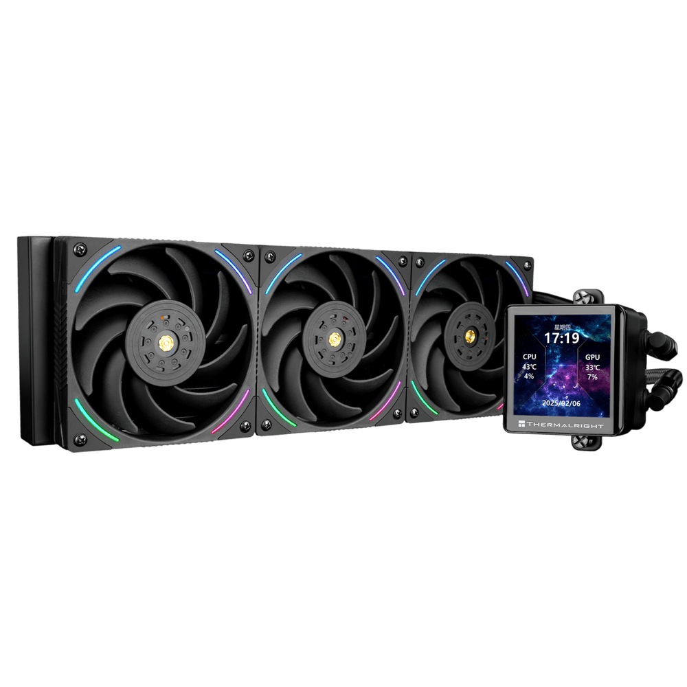 Система жидкостного охлаждения/ Water Cooling System Thermalright Frozen Vision 360 V2 (360mm, LED, Black, ARGB/ Fans: 3x120mm, 69CFM, 27dBA, 2150RPM/ Pump height 60mm, 23dBA, 3000RPM, Rad thickness 27mm/ S: 1700, 1200, 1851, 115X, 2011, 2066, AM5, AM4)