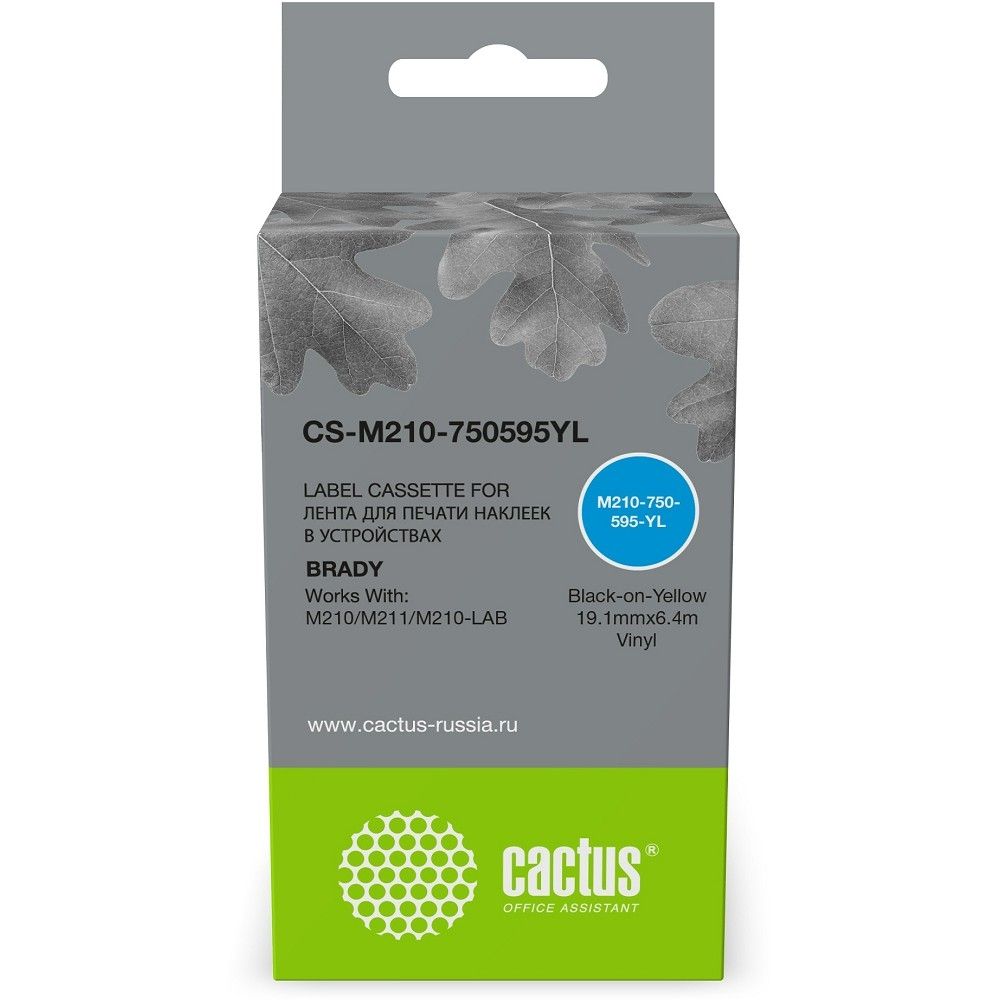 Картридж ленточный Cactus CS-M210-750595YL M210-750-595-YL черный на желтом 19.1x6.4 для Brady M210/M211/M210-LAB