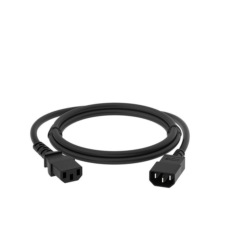 GCR PRO Кабель питания PROF удлинитель черный, 1.0m, С13 - С14, 3*1,0mm, медь