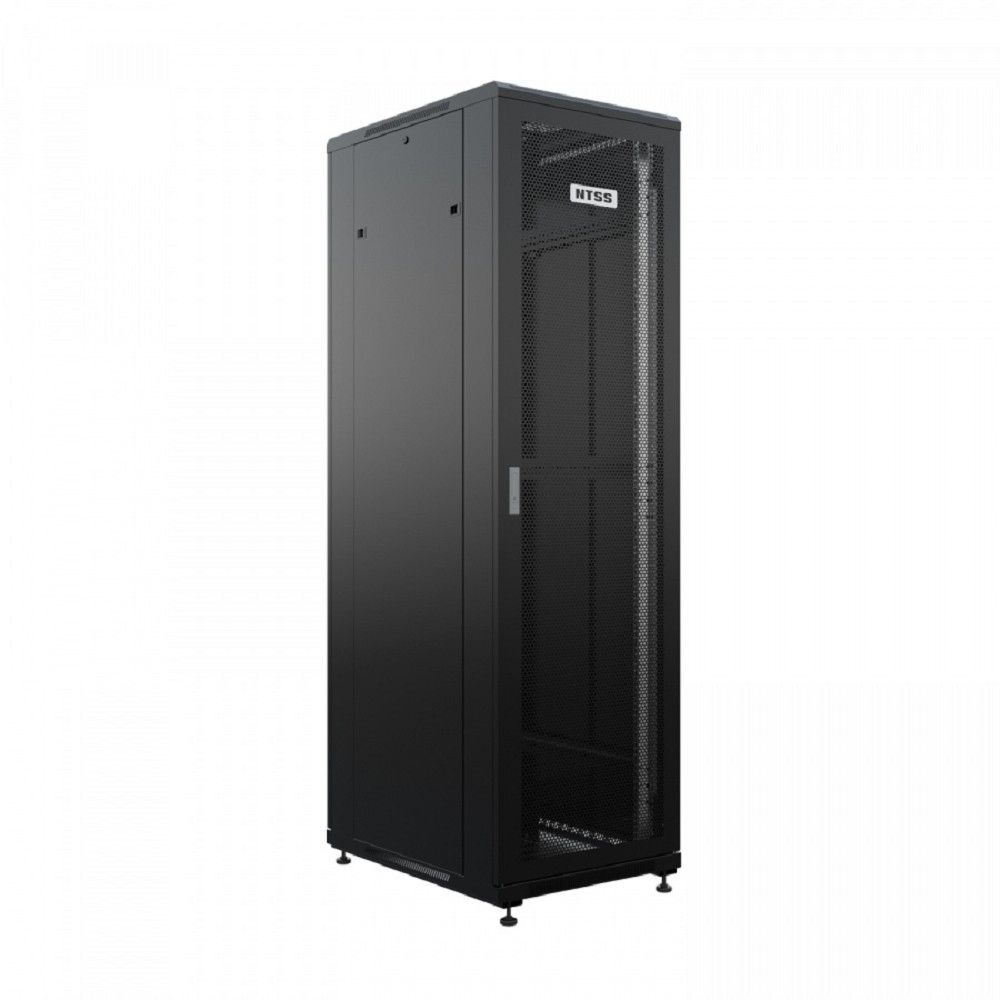 NTSS Шкаф напольный универсальный серверный NTSS R 42U 800х800мм, 4 профиля 19,  двери перфорированная и перфорированная двухстворчатая, боковые стенки съемные, регулируемые опоры, разобранный, черный