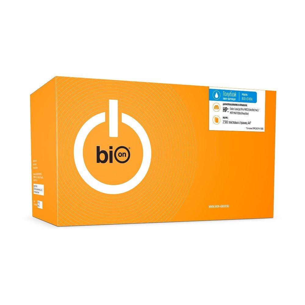 Bion CF411A Картридж для HP{Color Laserjet Pro M452dw/452dn/452nw/MFP M477fdn/M477fnw/M477dw }(2300  стр.), Голубой, с чипом