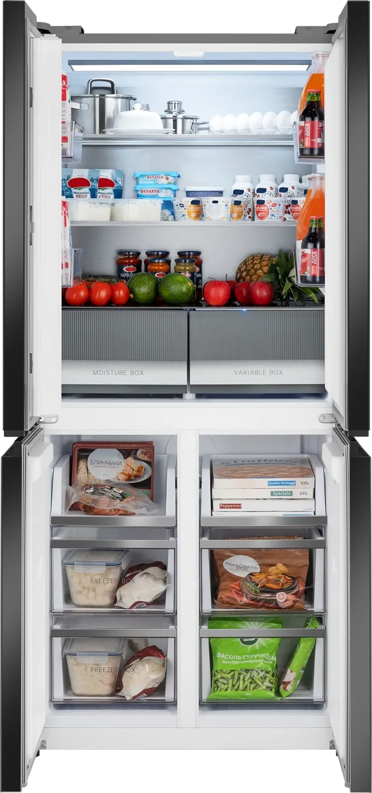 Холодильник Weissgauff WCD 450 Bru Steel Glass NoFrost Inverter 3-хкамерн. сталь инвертер