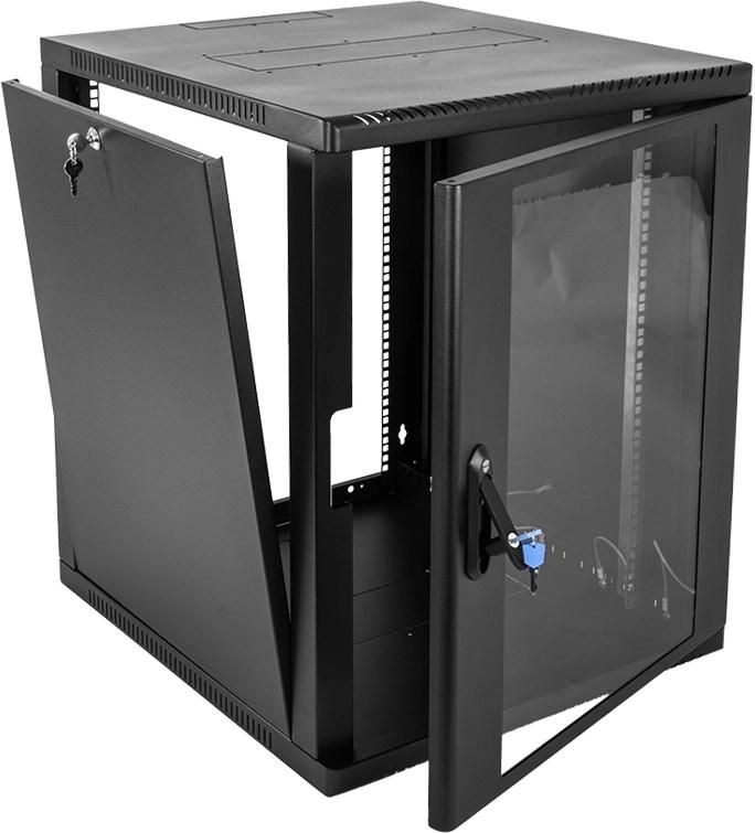 Шкаф коммутационный ЦМО (ШРН-15.500-9005) настенный 15U 600x529мм пер.дв.стекл 200кг черный 470мм 18кг 180град. 612мм IP20 металл