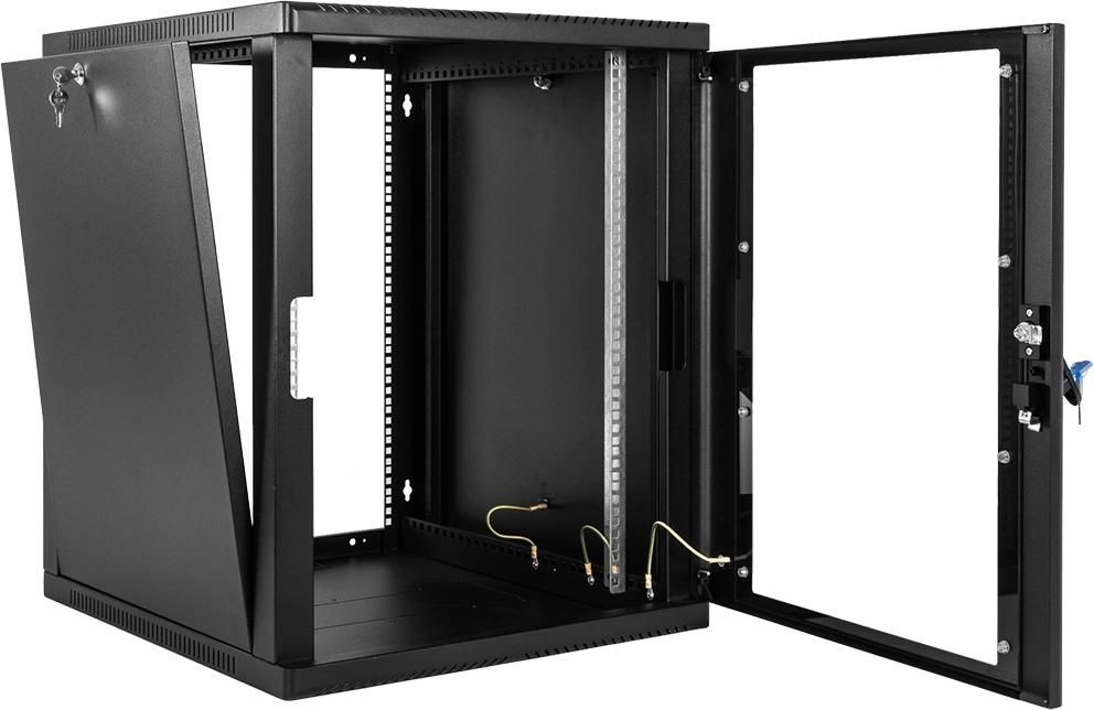 Шкаф коммутационный ЦМО (ШРН-15.500-9005) настенный 15U 600x529мм пер.дв.стекл 200кг черный 470мм 18кг 180град. 612мм IP20 металл