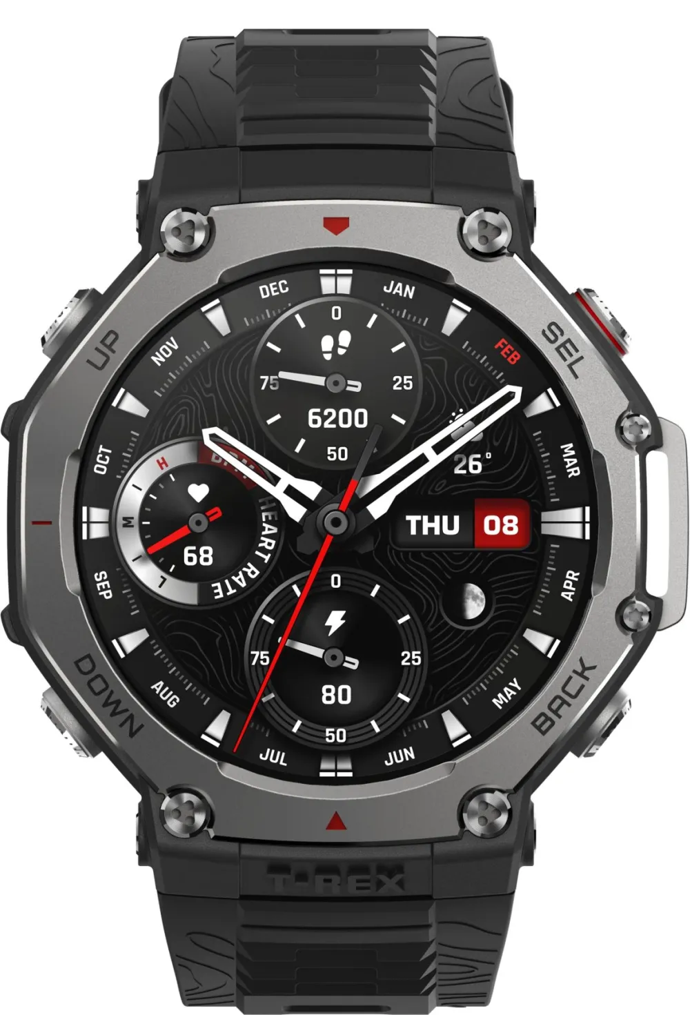Смарт-часы Amazfit T-Rex 3 A2323 48.5мм 1.5" AMOLED корп.темно-серый рем.темно-серый разм.брасл.:145-210мм (6970100374896)
