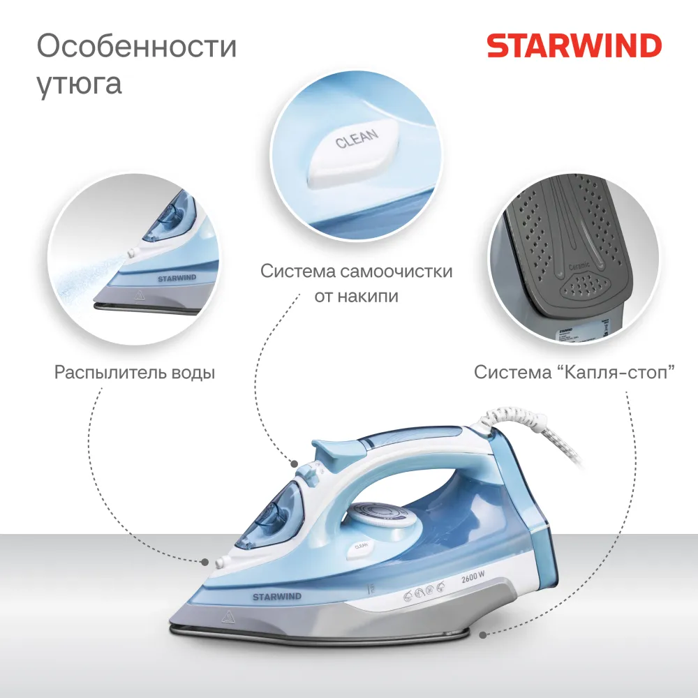 Утюг Starwind SIR2650 2600Вт голубой/белый