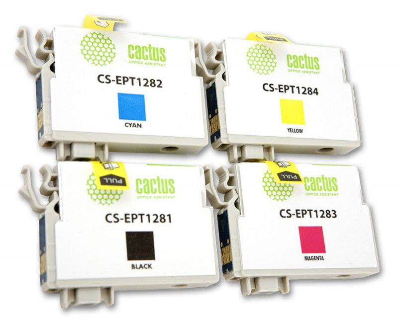 Картридж струйный Cactus CS-EPT1285 T1285 черный/голубой/пурпурный/желтый набор (31мл) для Epson Stylus SX125/SX425W/SX420W/S22/Office BX305F/BX305FW с чипом