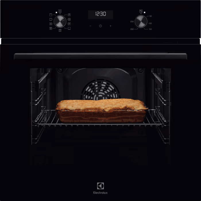Встраиваемый духовой шкаф ELECTROLUX/ Электрический духовой шкаф с конвекцией, приготовление на пару, объем 65 л, 8 режимов, очистка каталитическая, 2 стекла в дверце, направляющие проволочные, черный цвет