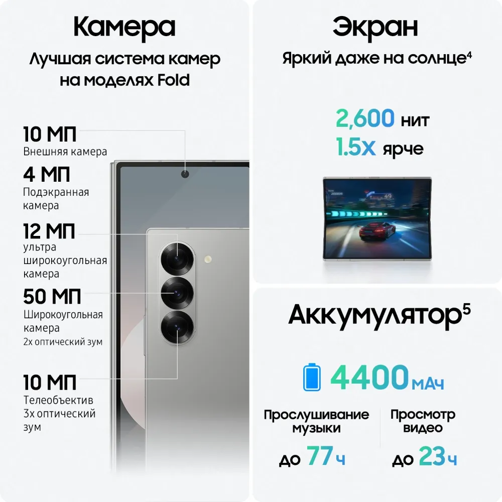 Смартфон Samsung SM-F956B Galaxy Z Fold 6 512Gb 12Gb серый раскладной 3G 4G 2Sim 7.6" 1856x2160 Android 14 50Mpix 802.11 a/b/g/n/ac/ax NFC GPS GSM900/1800 GSM1900 Protect