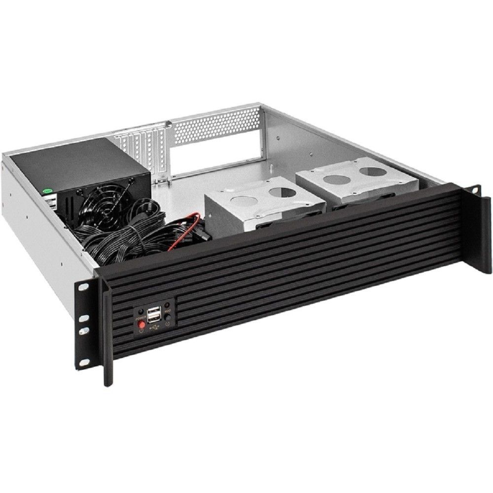 Exegate EX298518RUS Серверный корпус ExeGate Pro 2U400-04AL <RM 19", высота 2U, глубина 400, передняя панель - алюминий, БП 1100RADS, 2*USB>